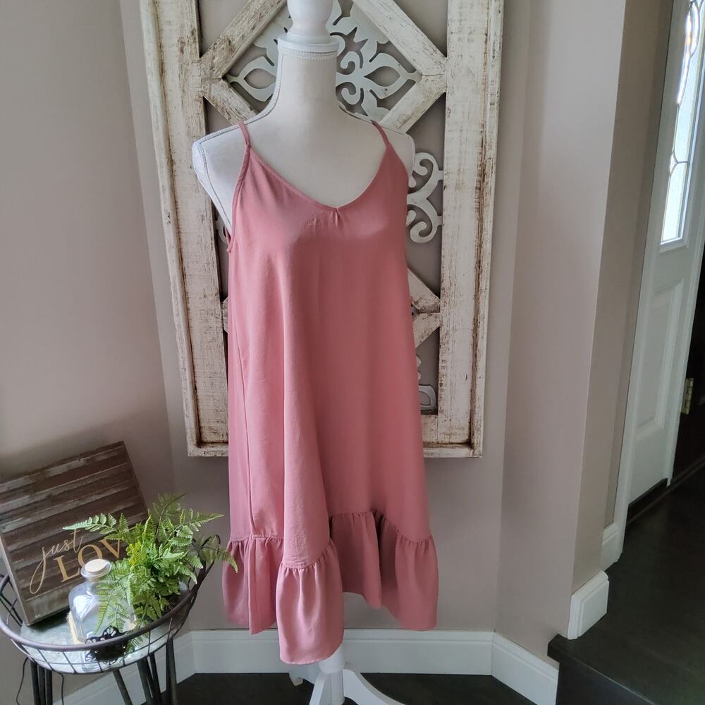 Ces Femme Dusty Rose Flowy Midi Dress Soft Girl Sleeveless Ruffle Hem S M L